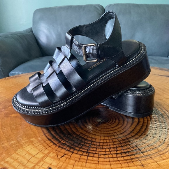 Paula Torres Flatform Madson chunky leather sandals US 6 EU 37 Black - Picture 1 of 10